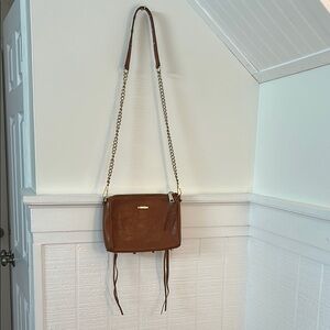 Rebecca Minkoff Cognac Brown 5 Zip Rocker Leather Crossbody Bag